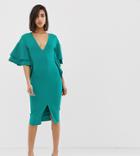 Lavish Alice Exaggerated Frill Sleeve Midi Dress In Jade Green - Green