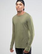 Religion Long Sleeve T-shirt With Stepped Front - Green