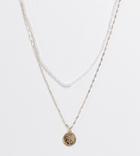 Asos Design Curve Multirow Necklace With Small Faux Pearl And Coin Pendant In Gold Tone