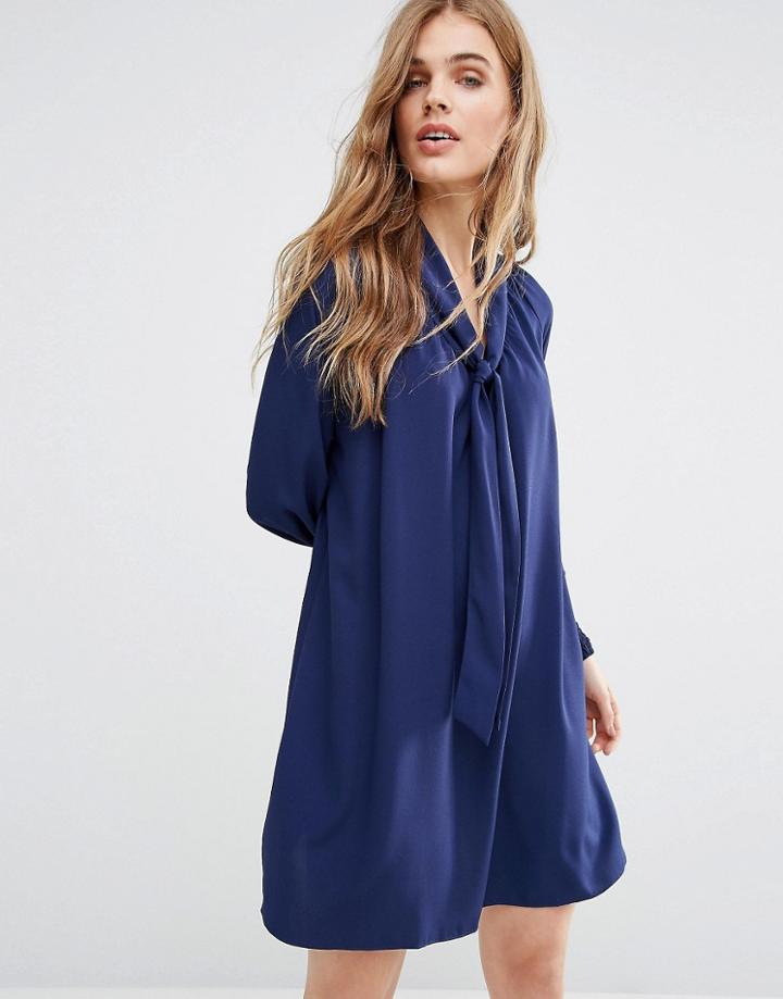 Traffic People Dress With Tie Neck - Navy