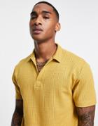 Asos Design Relaxed Fit Lightweight Waffle Polo With Revere In Mustard-yellow