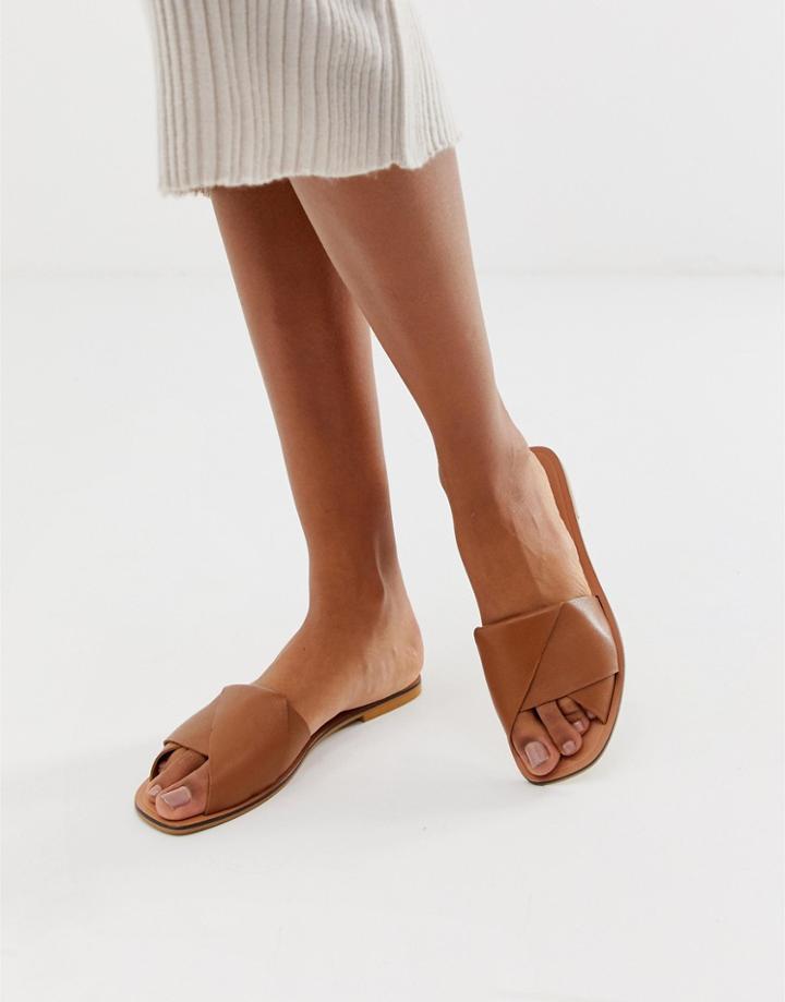 Asos Design Favoured Leather Flat Sandals-tan
