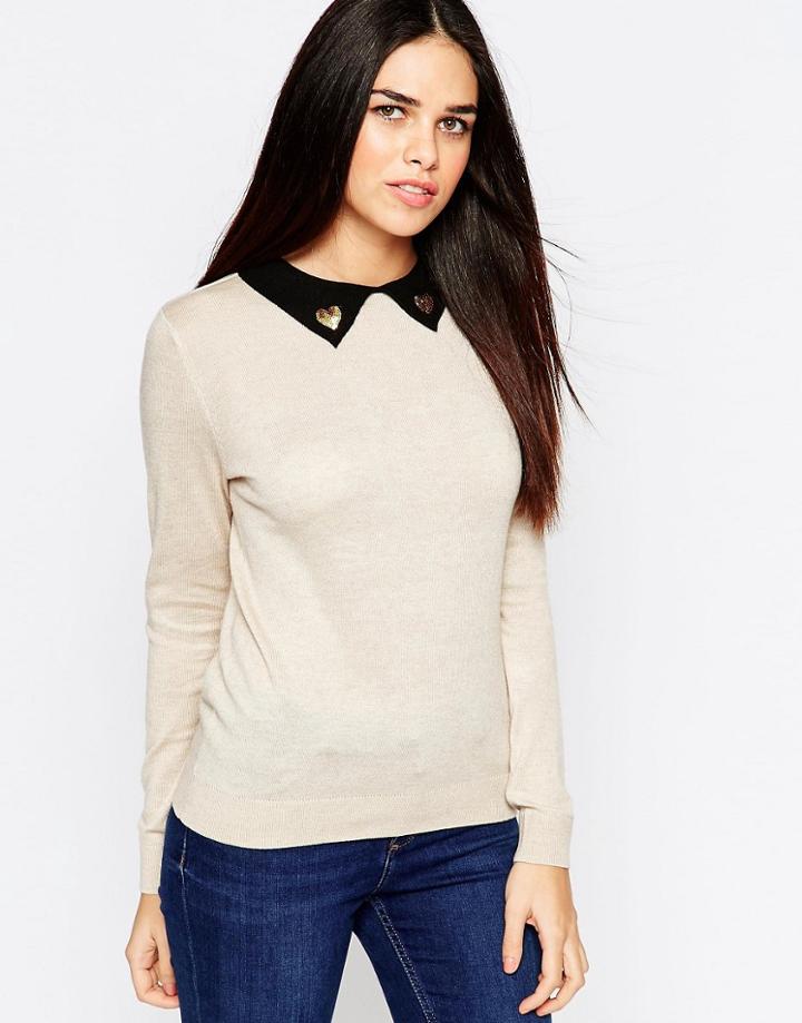 Sugarhill Boutique Georgia Sweater With Sequin Heart Detail - Cream