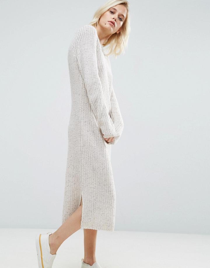 Asos Midi Dress In Chunky Knit - Beige