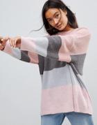 Asos Chunky Sweater In Block Stripe - Multi