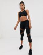 Wolf & Whistle Mesh Panel Leggings In Black - Black