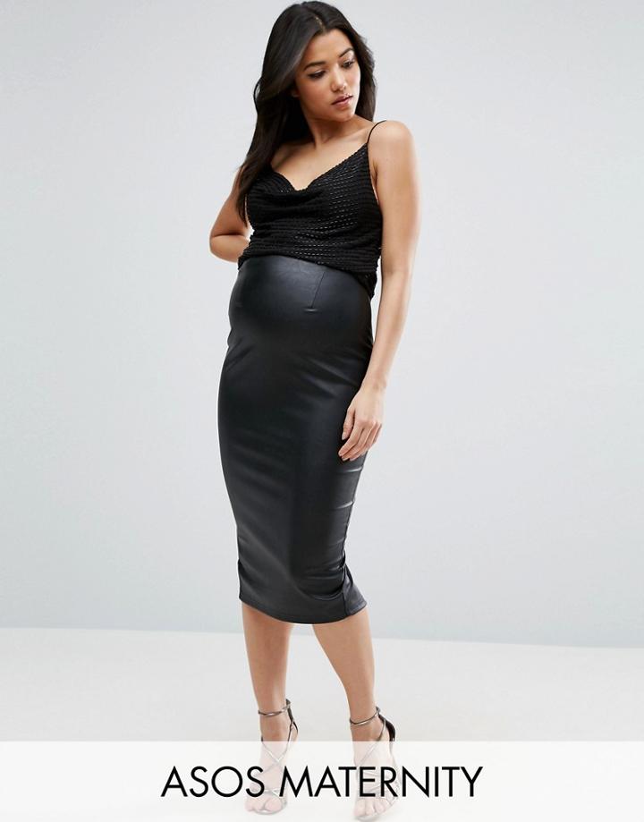 Asos Maternity Sculpt Me Leather Look Pencil Skirt - Black
