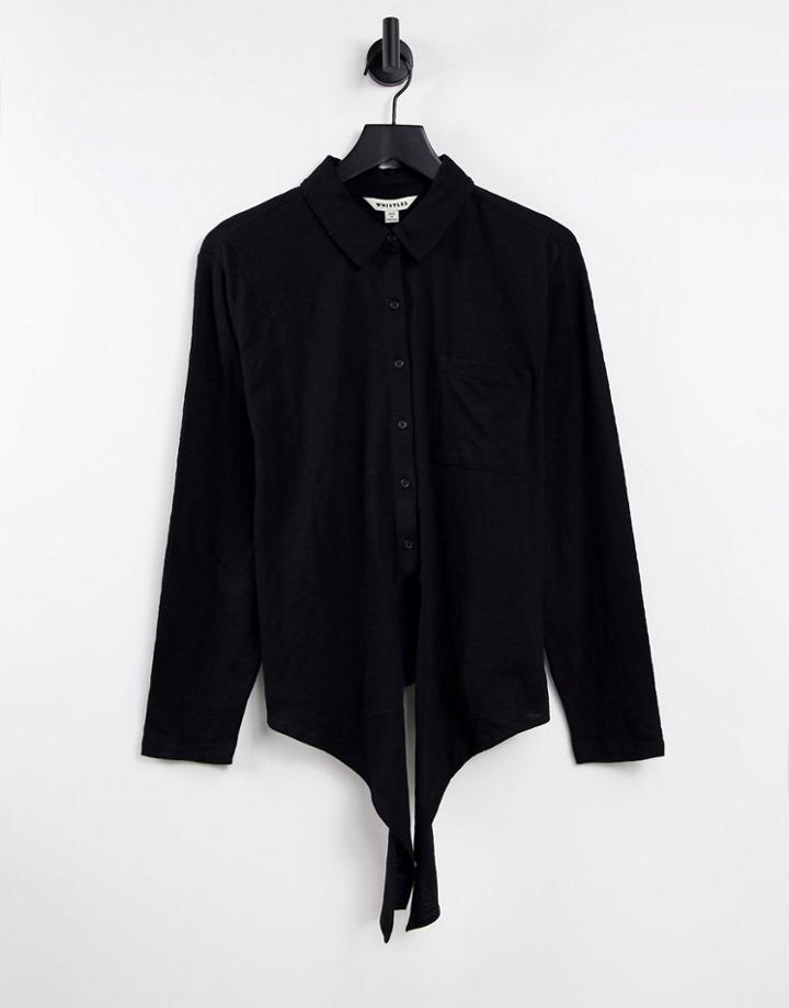 Whistles Tie Front Button Down Shirt In Black