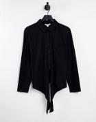 Whistles Tie Front Button Down Shirt In Black