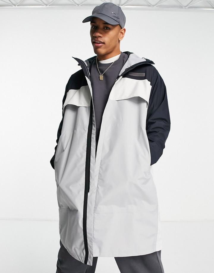 Lacoste Longline Coat In Black & Gray