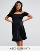 Asos Maternity Off Shoulder Sundress With Shirring - Black