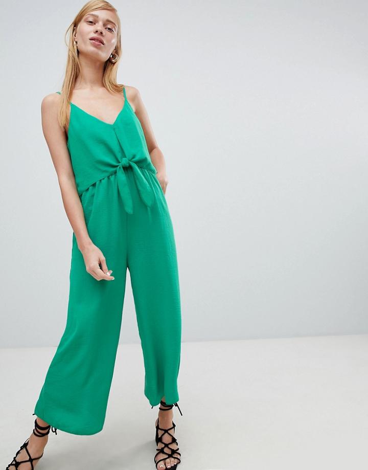 New Look Tie Front Wide Leg Jumpsuit - Green