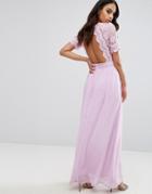 Club L Maxi Dress With Crochet Lace Detail & Cut Out Back - Purple