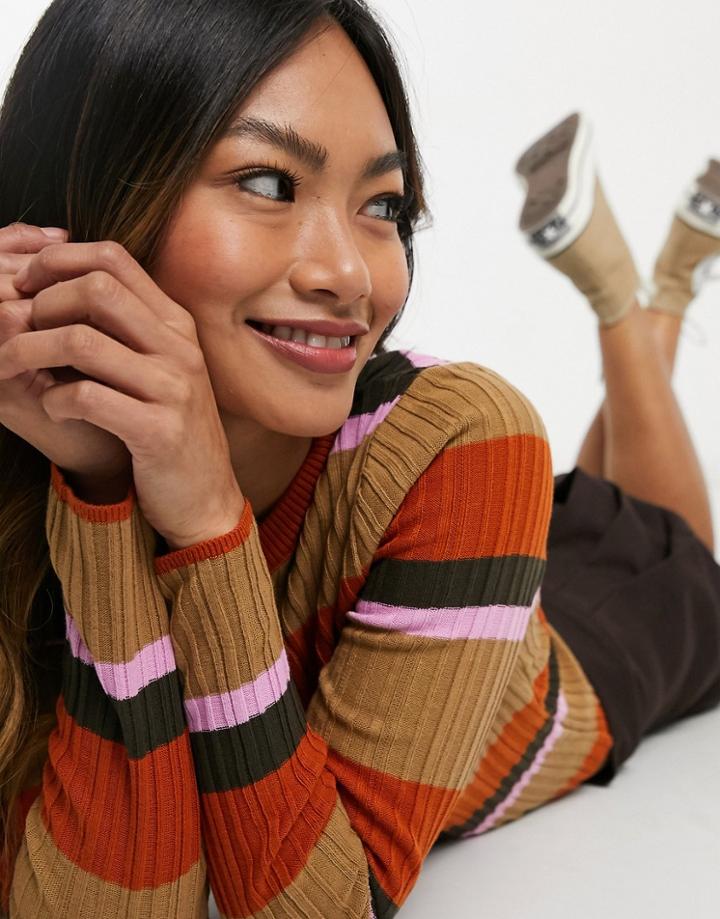 Asos Design Crew Neck Sweater In Multi Stripe