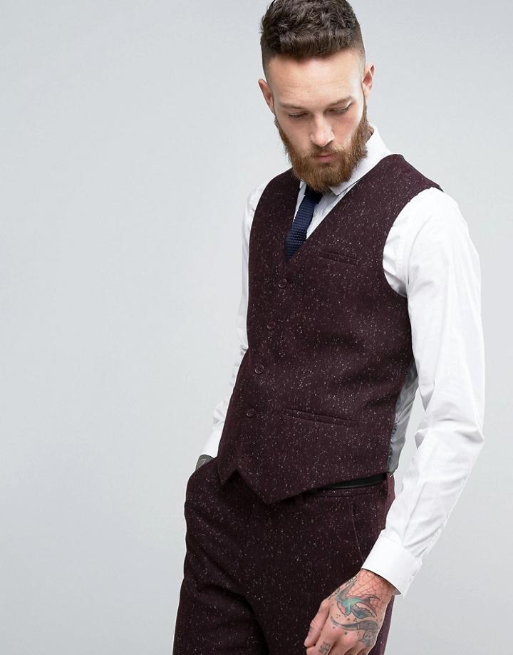 Asos Skinny Vest In Herringbone - Red