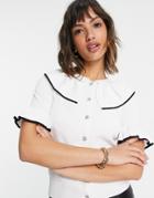 River Island Collared Short Sleeved Knit Cardigan In White
