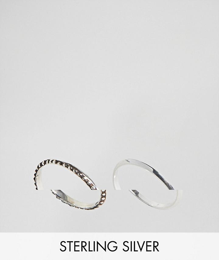Asos Design Pack Of 2 Sterling Silver Engraved And Flat Edge Rings - Silver