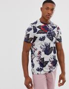 Ted Baker T-shirt With Large Floral Print In Gray