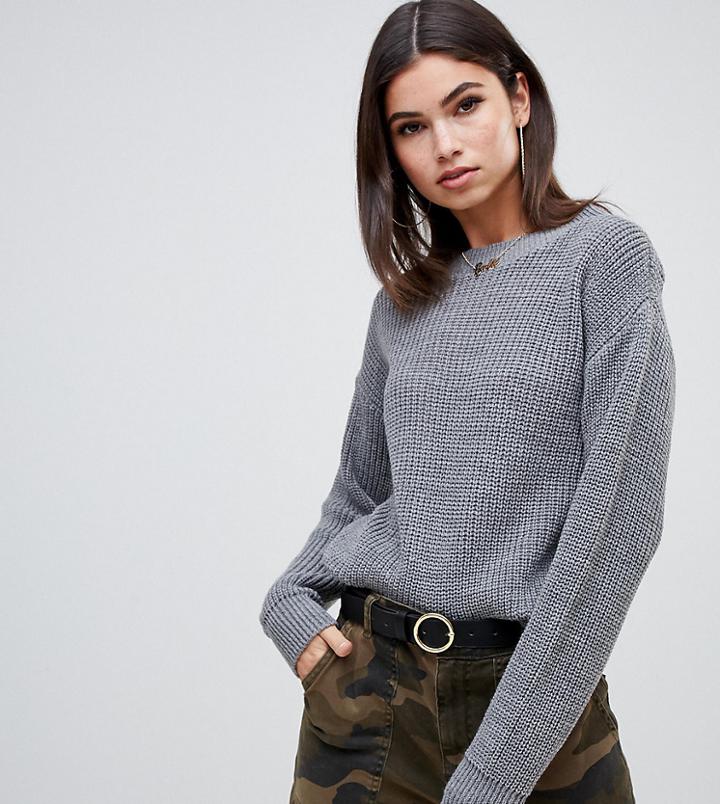 Boohoo Knitted Crew Neck Sweater In Gray - Gray