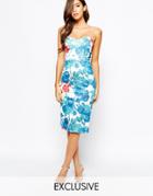 True Violet Midi Dress With Sweetheart Neck In All Over Floral Print - Green Floral