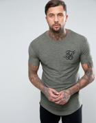 Siksilk T-shirt In Khaki Waffle Texture With Curved Hem - Green