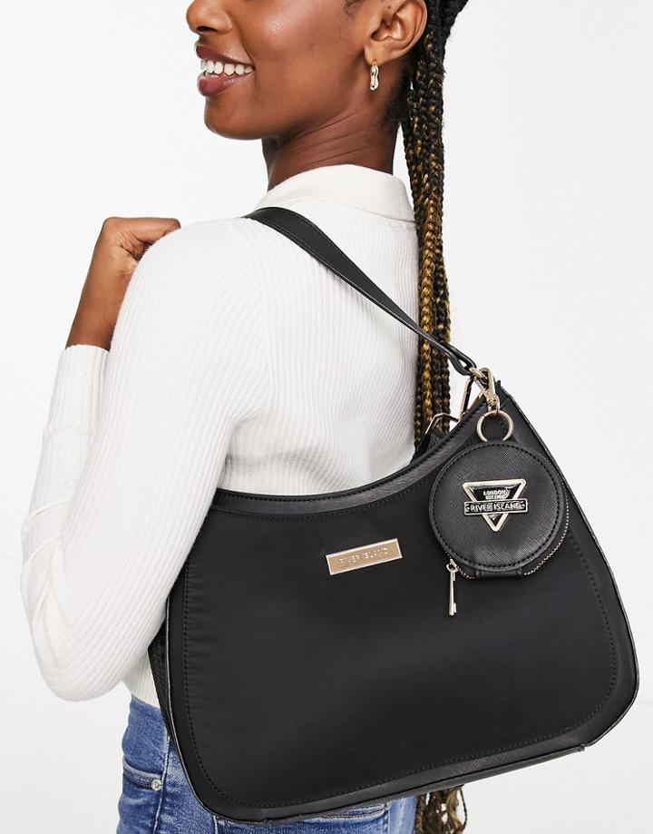 River Island Scoop Double Pouchette Cross Body Bag In Black