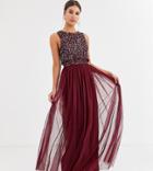 Maya Tall Bridesmaid Delicate Sequin 2 In 1 Maxi Dress In Wine