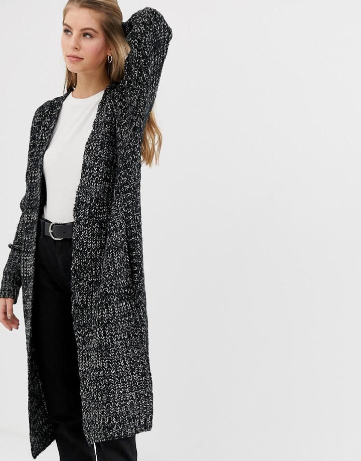 Qed London Longline Cardigan In Twisted Yarn - Black