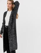 Qed London Longline Cardigan In Twisted Yarn - Black
