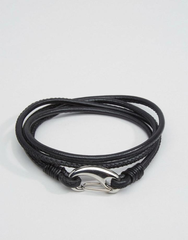 Seven London Leather Wrap Bracelet In Black - Black