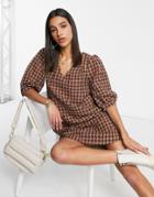 Vila Smock Dress With Puff Sleeves In Check Print-multi