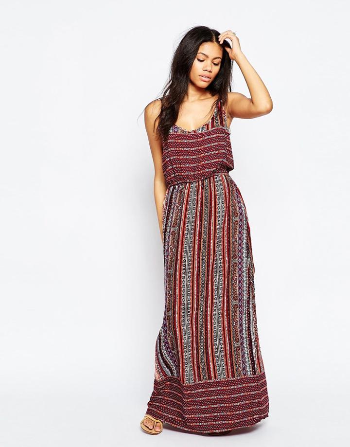 Brave Soul Folk Print Maxi Dress - Rust