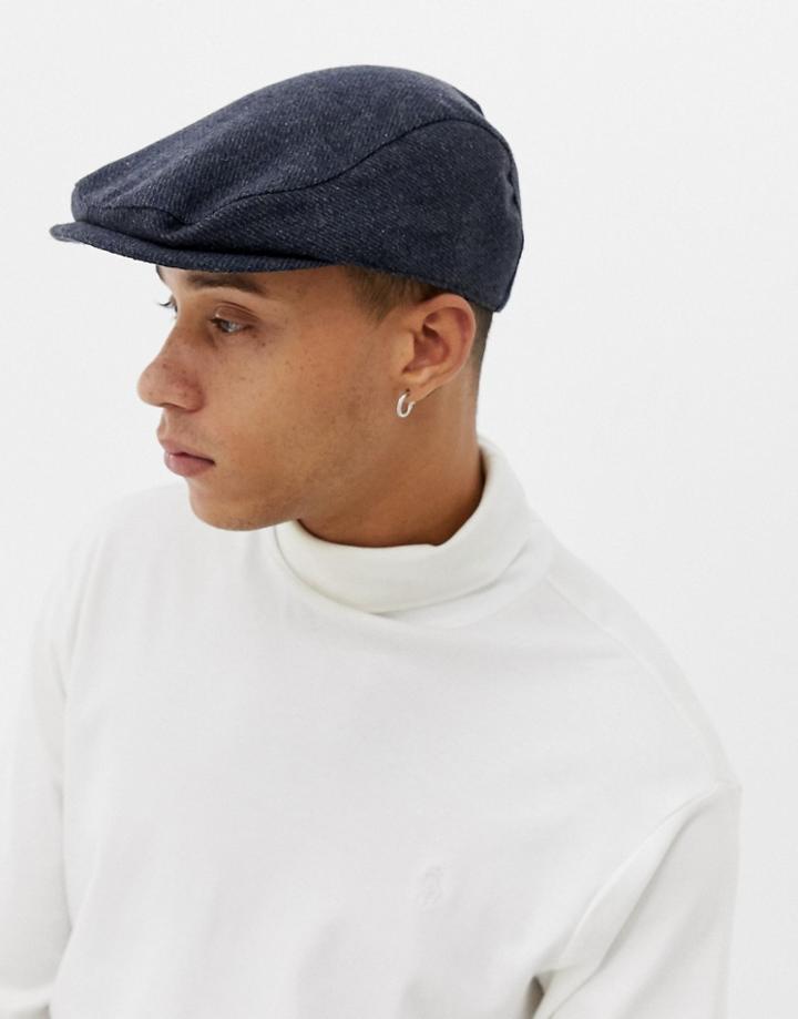 Asos Design Flat Cap In Navy Texture - Navy