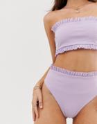 Prettylittlething Bikini Bottoms With Frill Edge In Lilac - Purple