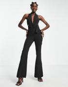 Asos Design Short Sleeve Tux Belted Jumpsuit In Black