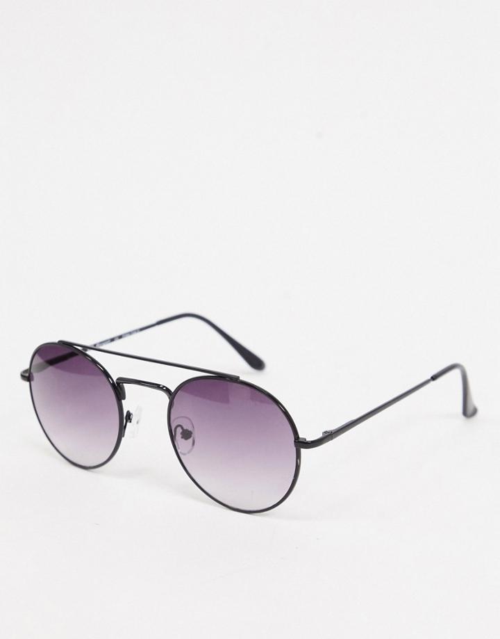 Aj Morgan Round Sunglasses In Black With Purple Lens