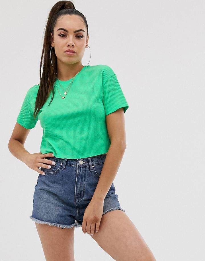 Asos Design Crop Tee In Chunky Rib In Green