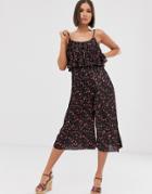 River Island Pleated Jumpsuit In Splatter Print-black