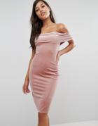 Rare London Off The Shoulder Velvet Dress - Brown