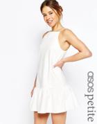 Asos Petite Dress With Dropped Puff Hem - White