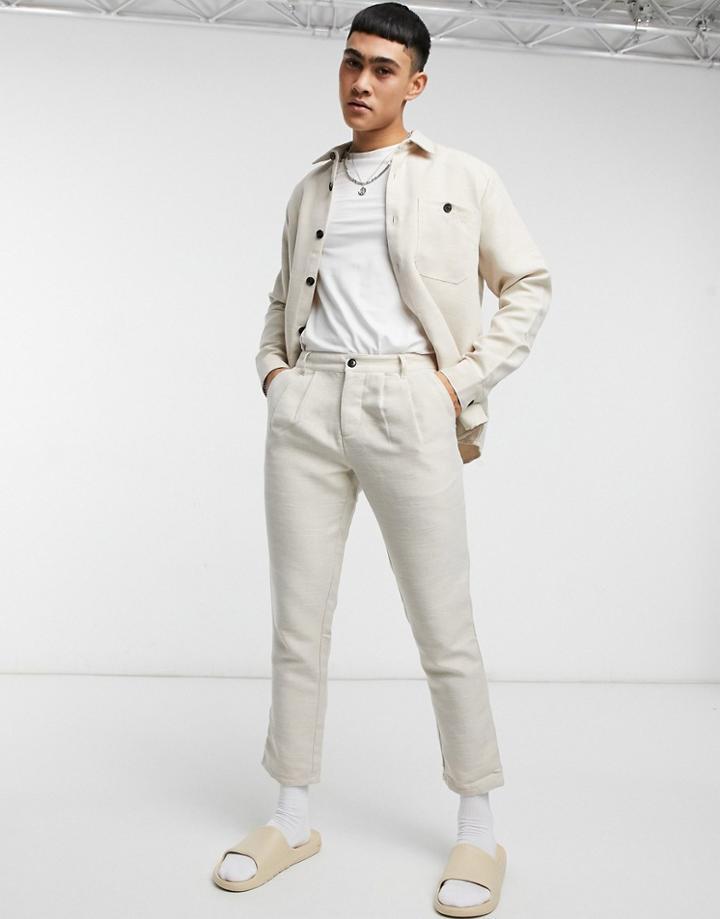 Asos Design Cigarette Fit Pants Set In Linen Look-neutral