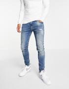 Jack & Jones Intelligence Tom Super Skinny Jeans In Midwash Blue-blues