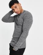 Asos Design Knitted Muscle Fit Rib Turtle Neck Sweater In Gray Twist-grey