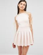Lavish Alice Lace Up Shoulder & Side Detail Pleated Hem Mini Dress - Cream