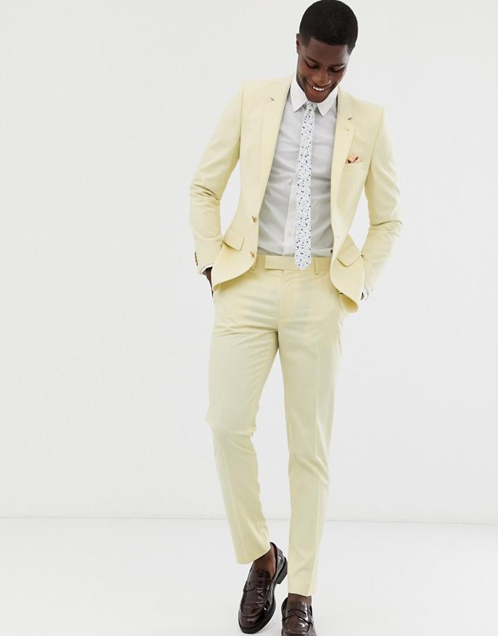 Asos Design Wedding Skinny Suit Pants In Yellow - Yellow