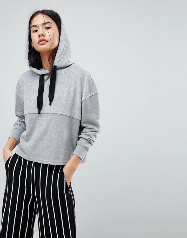Noisy May Cropped Hoodie Sweater - Gray