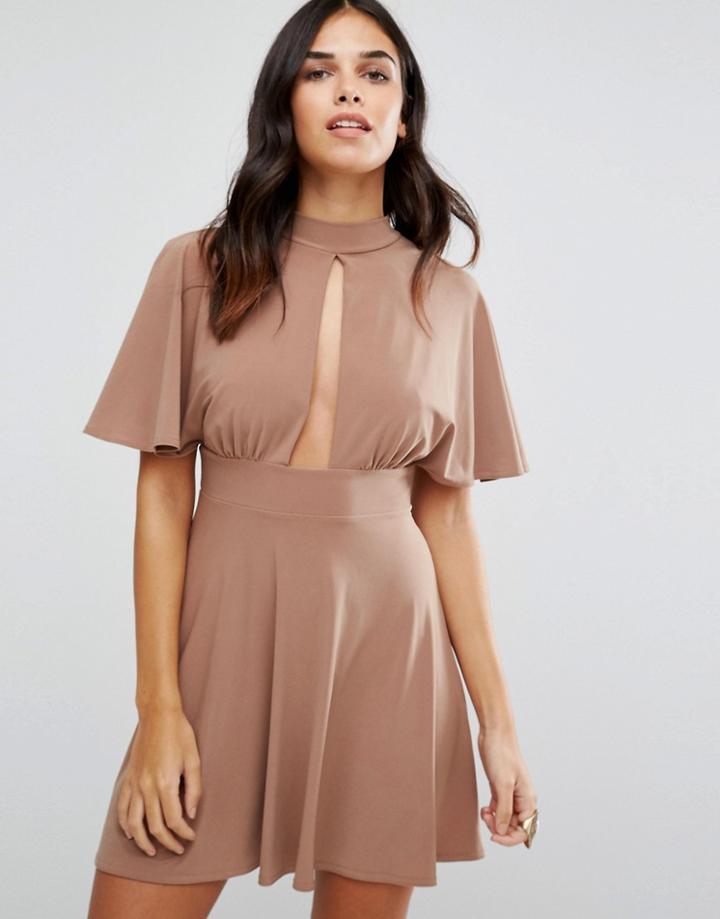 Love Kimono Sleeve Choker Neck Dress - Beige