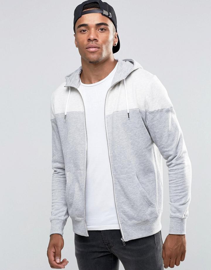 New Look Hoodie With Blocked Detail In Gray - Beige