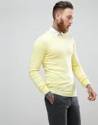 Asos Muscle Fit Merino Wool Sweater In Yellow - Green