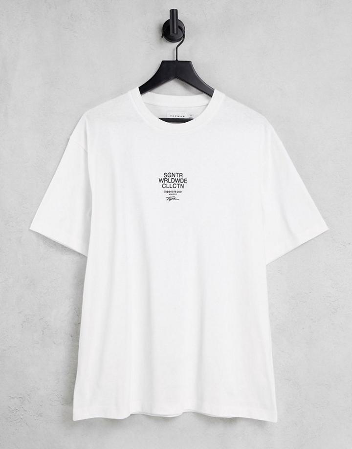 Topman Oversized Fit T-shirt With High Build Signature Chest Print In White